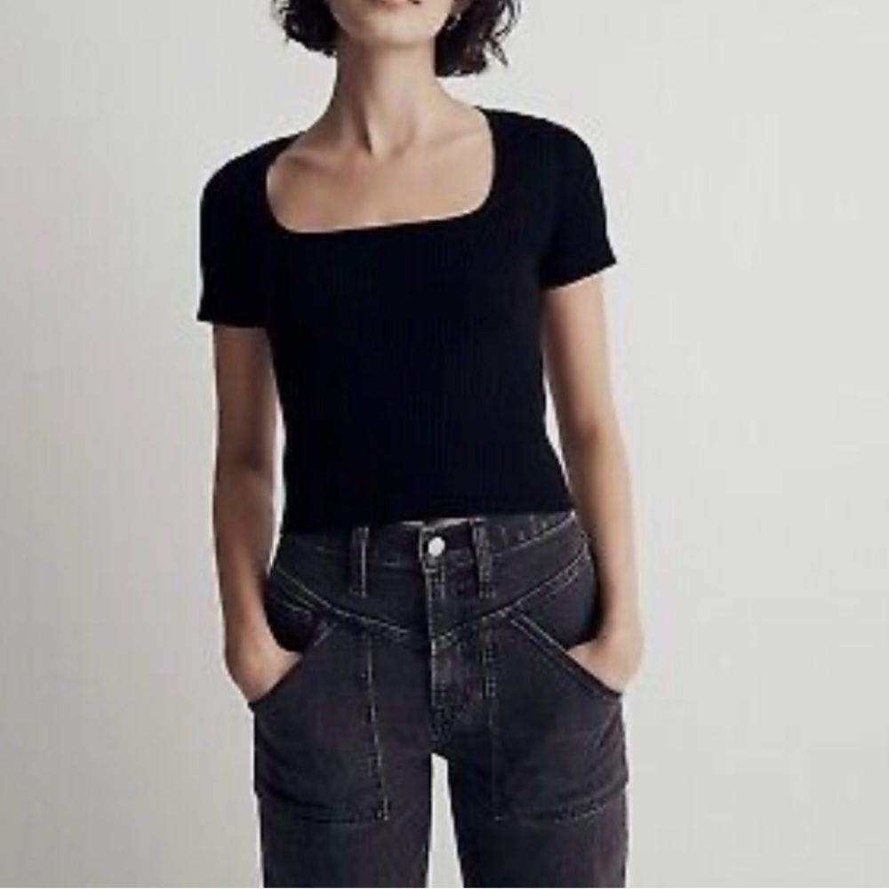 Madewell Square-Neck Sweater Crop Black XS